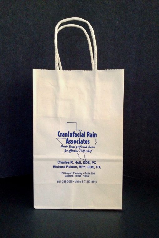 Craniofacial Pain Assoc.-5x3x8-white kraft paper w/ink print