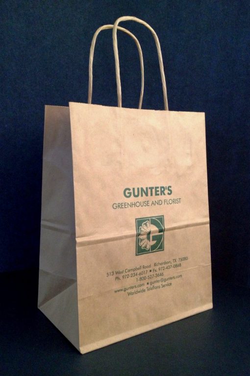 Gunter's retail bag -tan kraft paper shopper ink printed