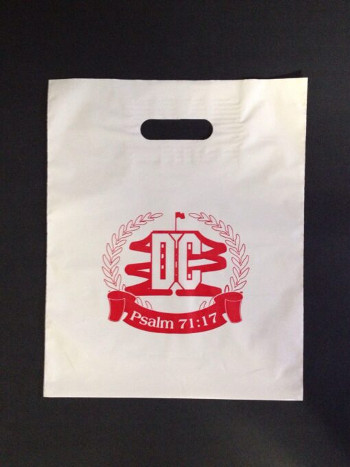 DC Psalm 71:17 - 12x 15"-White Patch handle bag printed red ink